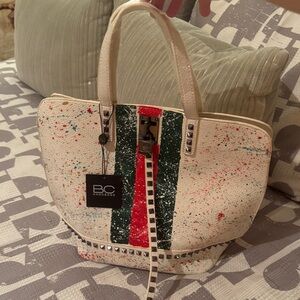Cream and Green Tote Bag